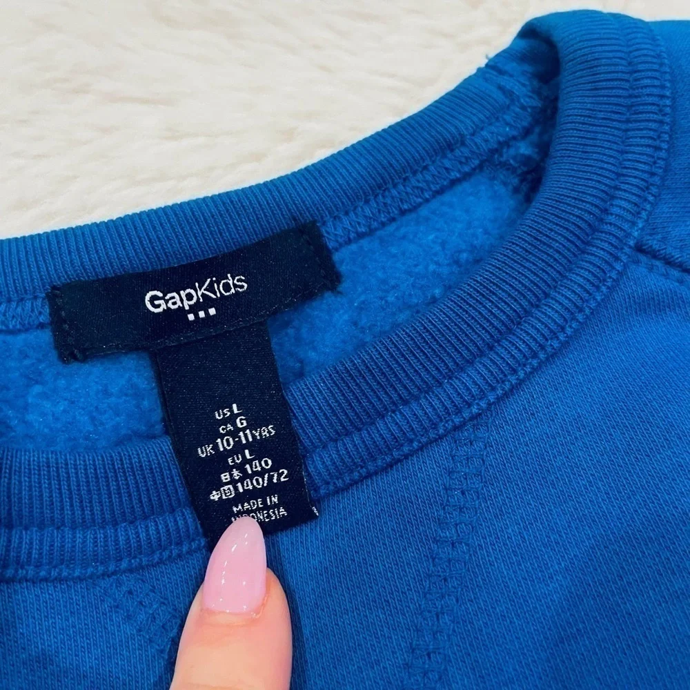 Gap Kids Blue Crewneck Long Sleeve Graphic Logo Pullover Sweatshirt Size Large
